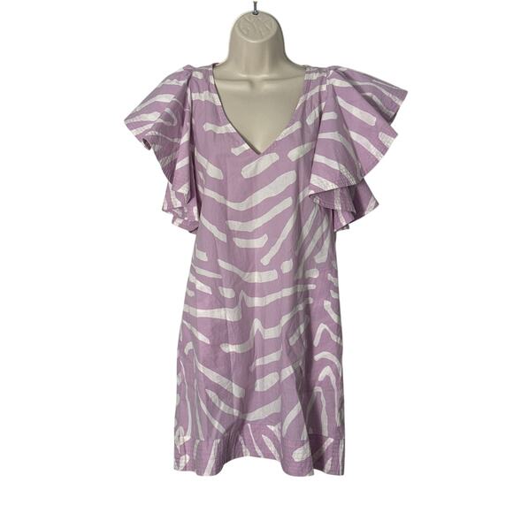 Oliphant Zebra Lilac Flirty V Neck Ruffle Sleeve Mini Dress Size S - Picture 4 of 15